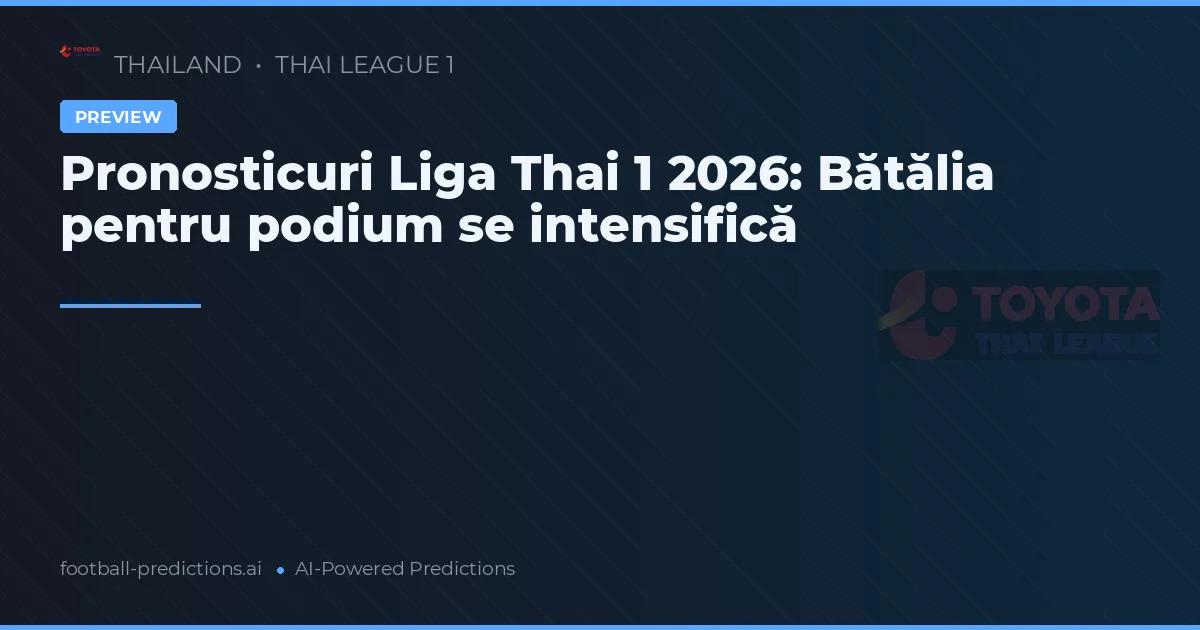Pronosticuri Liga Thai 1 2026: Bătălia pentru podium se intensifică