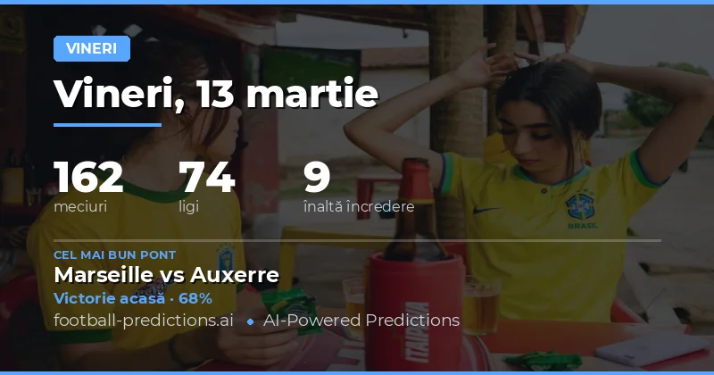 Predicții fotbal Vineri 13 martie 2026: cele mai bune pariuri