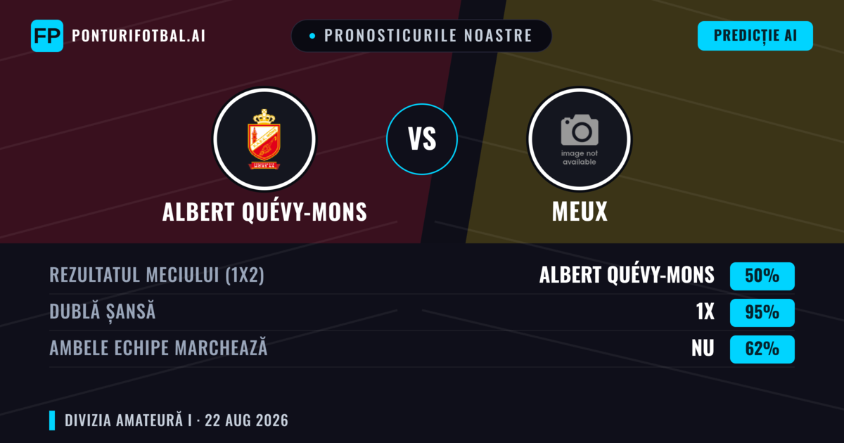 Pronosticurile noastre: Albert Quévy-Mons vs Meux — Remiză (50%); Ambele echipe: Nu