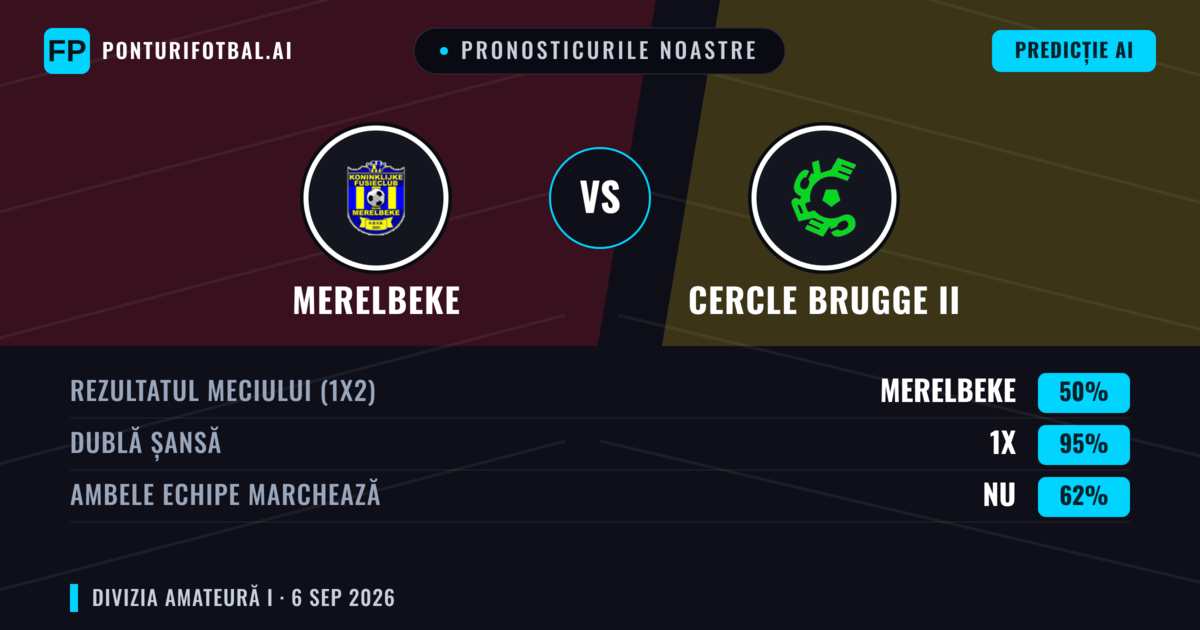Pronosticurile noastre: Merelbeke vs Cercle Brugge II — Remiză (50%); Ambele echipe: Nu