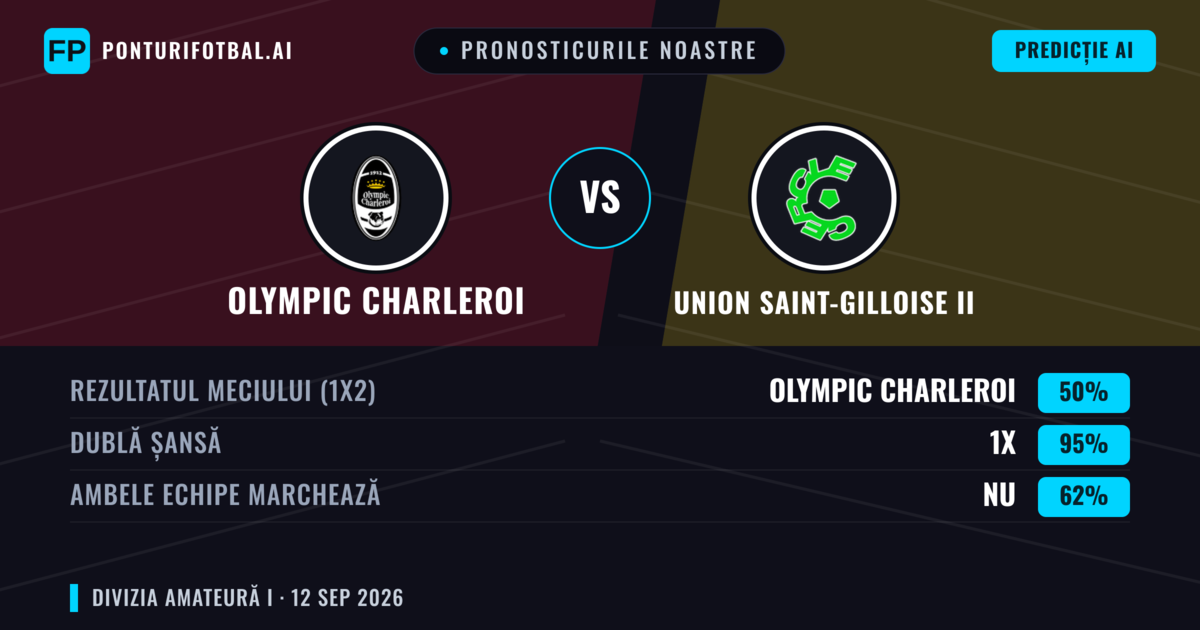 Pronosticurile noastre: Olympic Charleroi vs Union Saint-Gilloise II — Remiză (50%); Ambele echipe: Nu