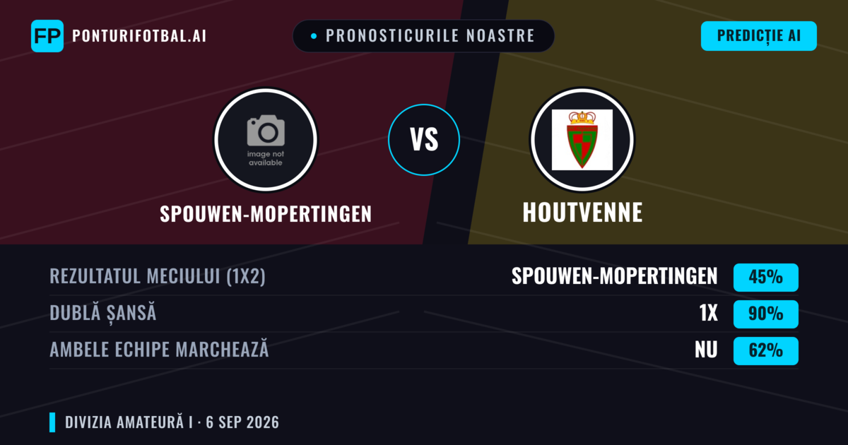Pronosticurile noastre: Spouwen-Mopertingen vs Houtvenne — Remiză (45%); Ambele echipe: Nu